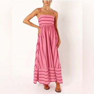 Elegant Pink Striped Maxi Dress